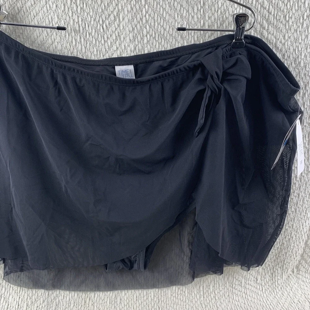 NWT Time and Tru Womens‎ Mesh Swim Suit Skirt Black Bottom 3X (24W-26W) Side Tie